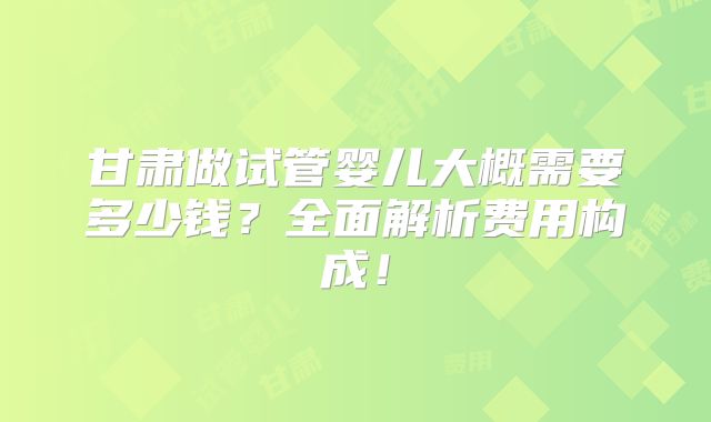 甘肃做试管婴儿大概需要多少钱?全面解析费用构成!