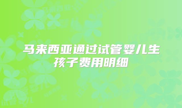 马来西亚通过试管婴儿生孩子费用明细