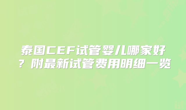 泰国CEF试管婴儿哪家好？附最新试管费用明细一览