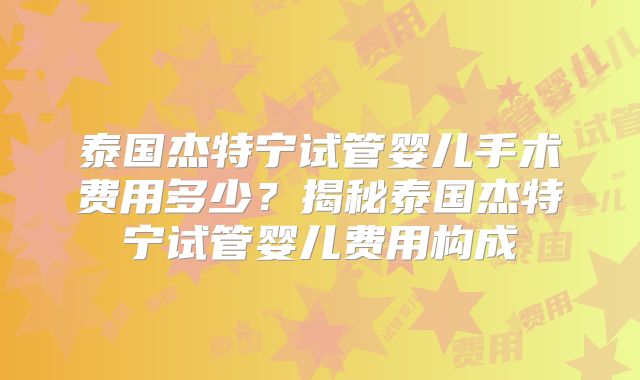 泰国杰特宁试管婴儿手术费用多少？揭秘泰国杰特宁试管婴儿费用构成