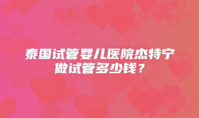 泰国试管婴儿医院杰特宁做试管多少钱？