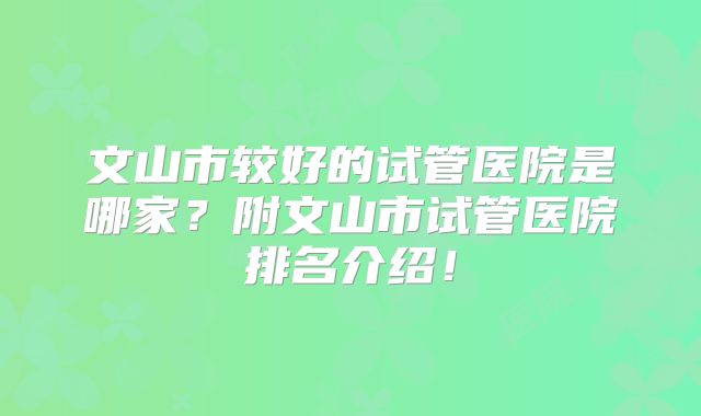 文山市较好的试管医院是哪家？附文山市试管医院排名介绍！