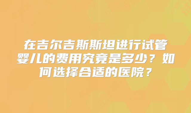 在吉尔吉斯斯坦进行试管婴儿的费用究竟是多少？如何选择合适的医院？