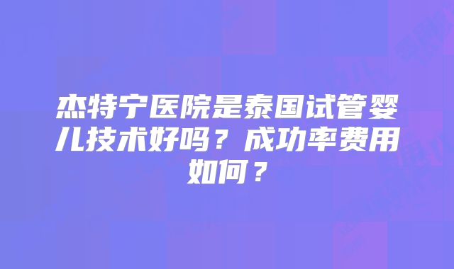 杰特宁医院是泰国试管婴儿技术好吗？成功率费用如何？