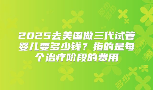 2025去美国做三代试管婴儿要多少钱？指的是每个治疗阶段的费用