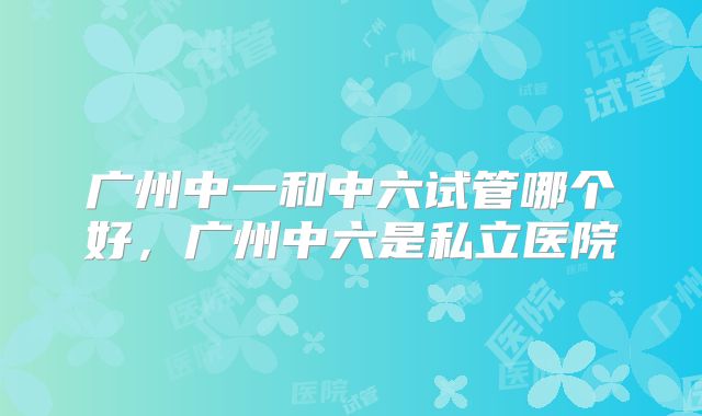 广州中一和中六试管哪个好，广州中六是私立医院