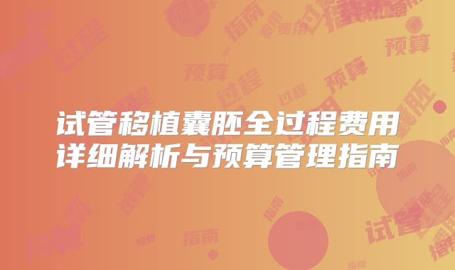 试管移植囊胚全过程费用详细解析与预算管理指南