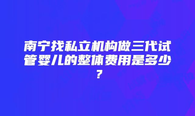 南宁找私立机构做三代试管婴儿的整体费用是多少?