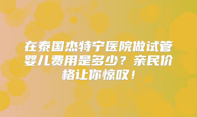 在泰国杰特宁医院做试管婴儿费用是多少？亲民价格让你惊叹！
