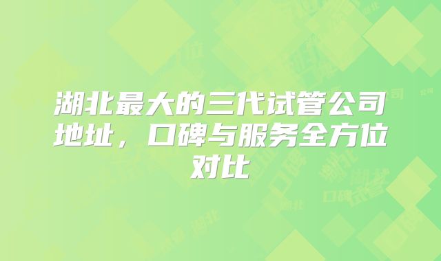 湖北最大的三代试管公司地址，口碑与服务全方位对比