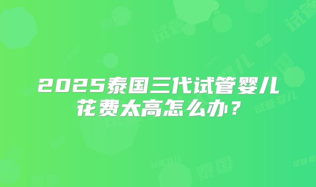 2025泰国三代试管婴儿花费太高怎么办？