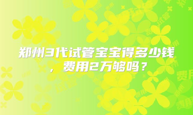 郑州3代试管宝宝得多少钱，费用2万够吗？