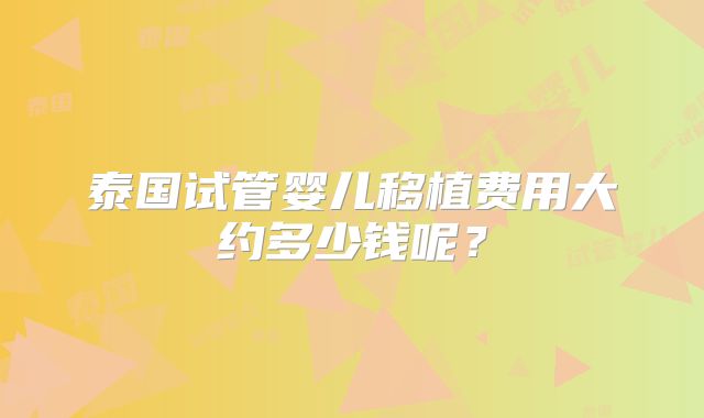 泰国试管婴儿移植费用大约多少钱呢？