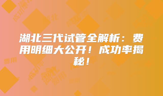 湖北三代试管全解析：费用明细大公开！成功率揭秘！