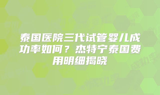 泰国医院三代试管婴儿成功率如何？杰特宁泰国费用明细揭晓