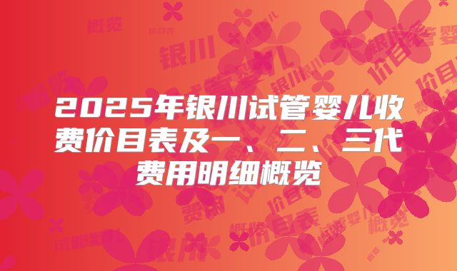 2025年银川试管婴儿收费价目表及一、二、三代费用明细概览