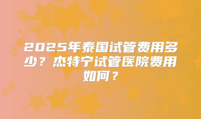 2025年泰国试管费用多少？杰特宁试管医院费用如何？