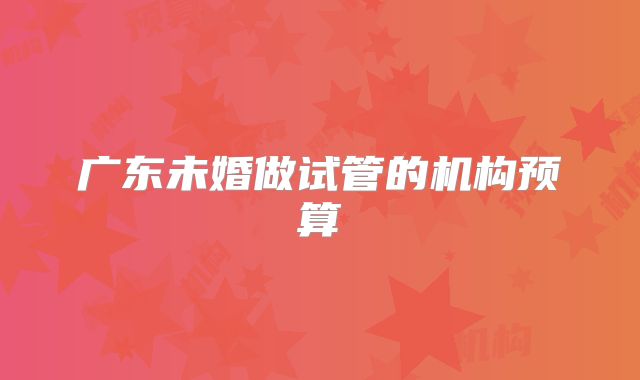 广东未婚做试管的机构预算