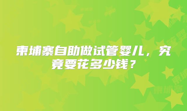 柬埔寨自助做试管婴儿，究竟要花多少钱？