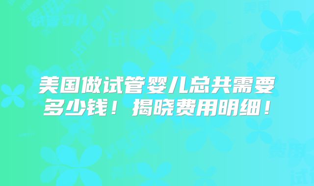 美国做试管婴儿总共需要多少钱！揭晓费用明细！