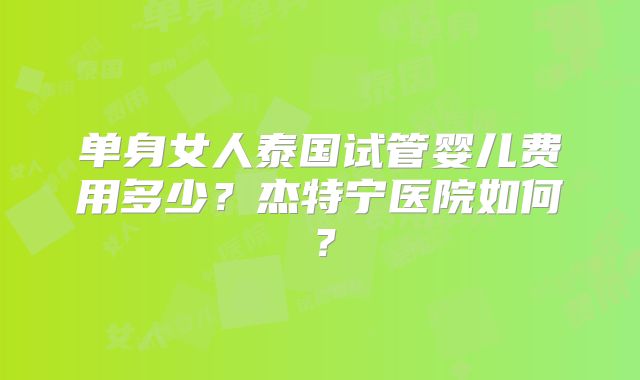 单身女人泰国试管婴儿费用多少？杰特宁医院如何？