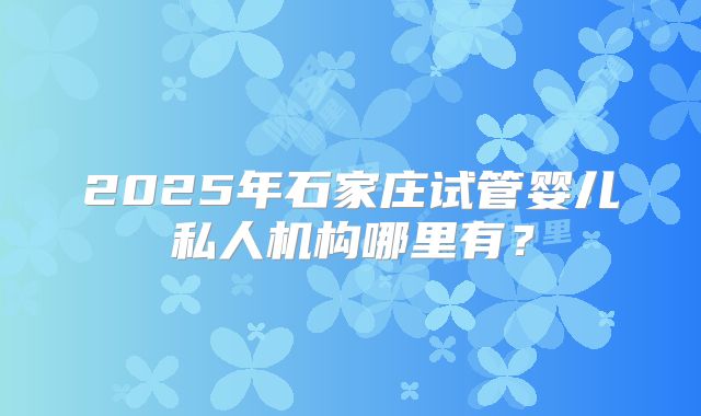 2025年石家庄试管婴儿私人机构哪里有？