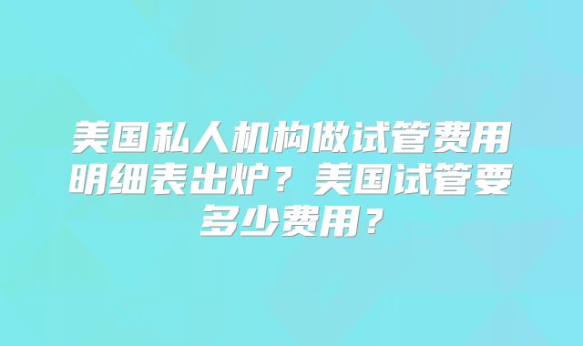 美国私人机构做试管费用明细表出炉？美国试管要多少费用？