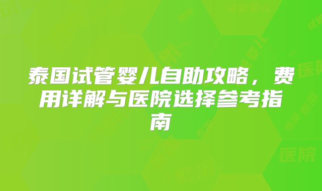 泰国试管婴儿自助攻略，费用详解与医院选择参考指南