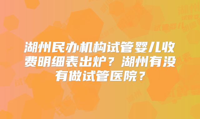 湖州民办机构试管婴儿收费明细表出炉?湖州有没有做试管医院?