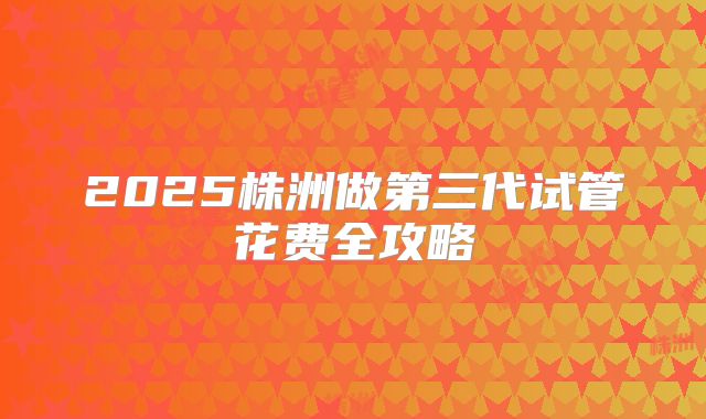 2025株洲做第三代试管花费全攻略