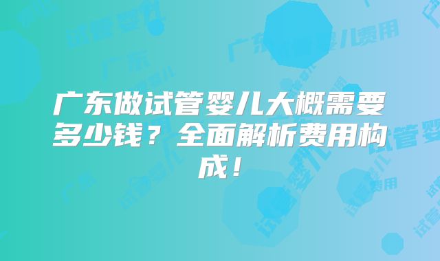 广东做试管婴儿大概需要多少钱？全面解析费用构成！