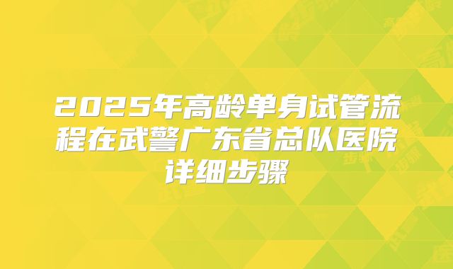 2025年高龄单身试管流程在武警广东省总队医院详细步骤