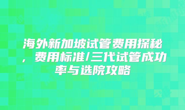 海外新加坡试管费用探秘，费用标准/三代试管成功率与选院攻略
