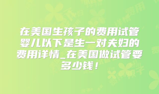 在美国生孩子的费用试管婴儿以下是生一对夫妇的费用详情_在美国做试管要多少钱!