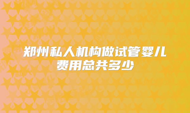 郑州私人机构做试管婴儿费用总共多少