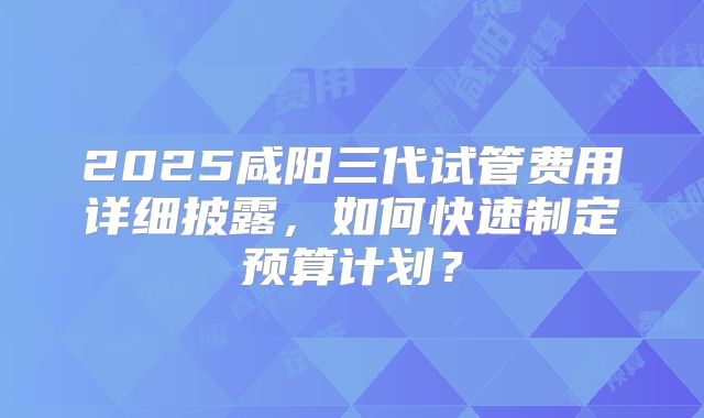 2025咸阳三代试管费用详细披露，如何快速制定预算计划？