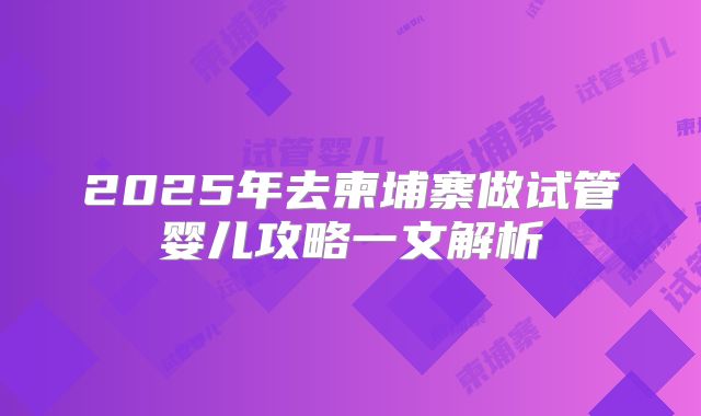 2025年去柬埔寨做试管婴儿攻略一文解析
