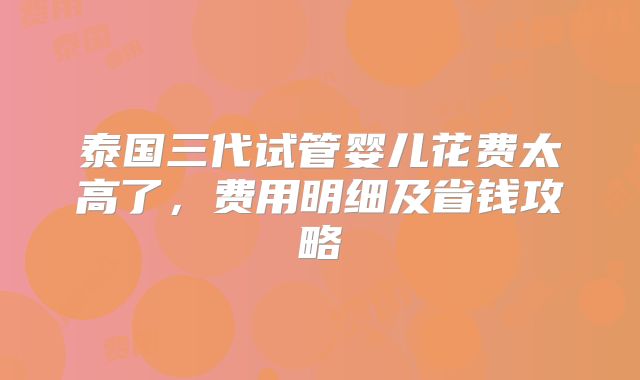 泰国三代试管婴儿花费太高了，费用明细及省钱攻略