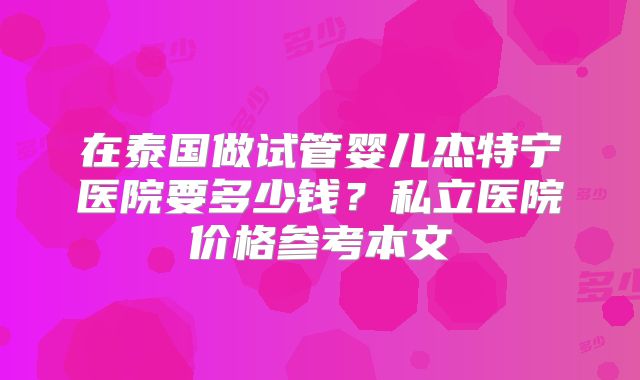 在泰国做试管婴儿杰特宁医院要多少钱？私立医院价格参考本文