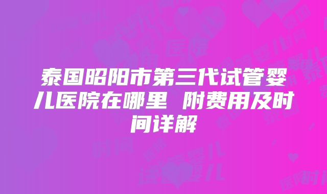 泰国昭阳市第三代试管婴儿医院在哪里 附费用及时间详解