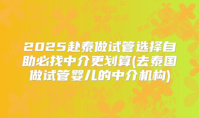 2025赴泰做试管选择自助必找中介更划算(去泰国做试管婴儿的中介机构)