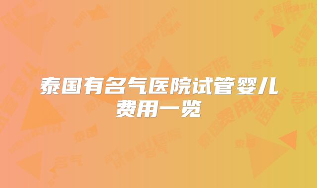 泰国有名气医院试管婴儿费用一览