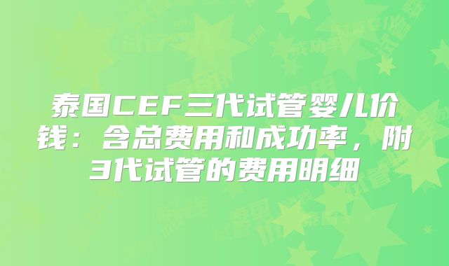 泰国CEF三代试管婴儿价钱：含总费用和成功率，附3代试管的费用明细