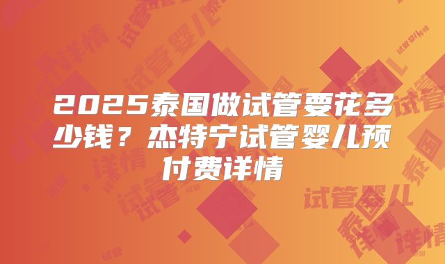 2025泰国做试管要花多少钱？杰特宁试管婴儿预付费详情