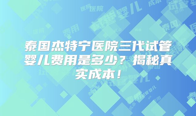 泰国杰特宁医院三代试管婴儿费用是多少？揭秘真实成本！