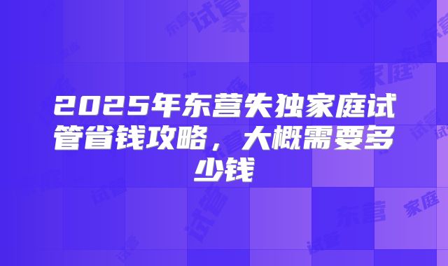 2025年东营失独家庭试管省钱攻略,大概需要多少钱