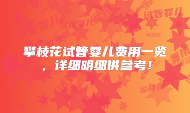 攀枝花试管婴儿费用一览，详细明细供参考！
