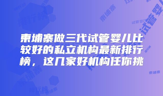 柬埔寨做三代试管婴儿比较好的私立机构最新排行榜，这几家好机构任你挑