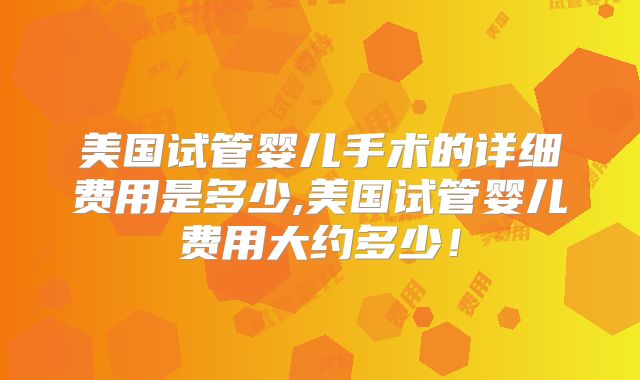 美国试管婴儿手术的详细费用是多少,美国试管婴儿费用大约多少！