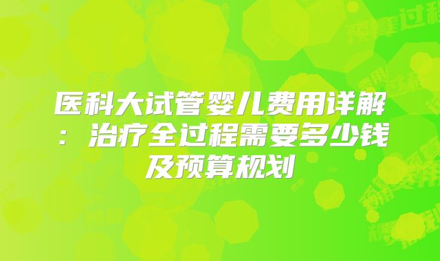 医科大试管婴儿费用详解：治疗全过程需要多少钱及预算规划